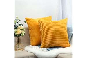 CALIYO Kissenhülle Kord Uni 2er Set, Kissenbezug Kissenbezüge für Zierkissen Dekokissen Sofakissen Couchkissen in vielen Farben（Currygelb 45x45 cm）