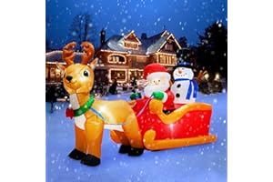 Danxilu 2 M Langer Aufblasbarer Weihnachtsmann auf Schlitten mit Schneemann und Rentier Außendekoration, Integrierte LED-Lichter Aufblasbare Hofdekoration für Garten Rasen Terrasse Weihnachtsdeko