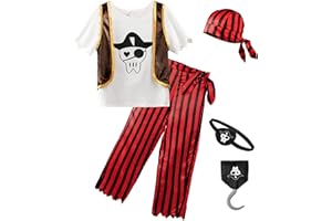 ReliBeauty Disfraz Capitán Pirata Niño 2-12 años con Accesorios de Lujo