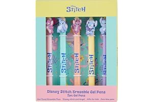 Get Trend Disney Stitch Pens Set of 5 Erasable Gel Pens Angel Office School Supplies Stationery Set Rollerball with Blue Ink Gifts for Girls (Stitch & Angel)