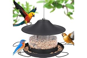 Glovios Comedero Colgante para Pájaros,Comedero Pajaros Exterior 1.8L,Comederos para Pajaros, Comedero Pajaros,Garden,Balcón y jardín, Educación al Aire Libre, Pico, Alimentación de Aves,Negro