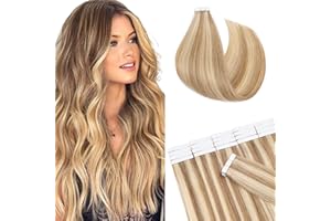 20"(50cm) SEGO Extensiones Adhesivas Pelo Natural 20PCS [#12/613 Marrón Dorado/Blanqueador Rubio] Cabello Humano sin Clip 100% Remy Tape in Hair (50g)