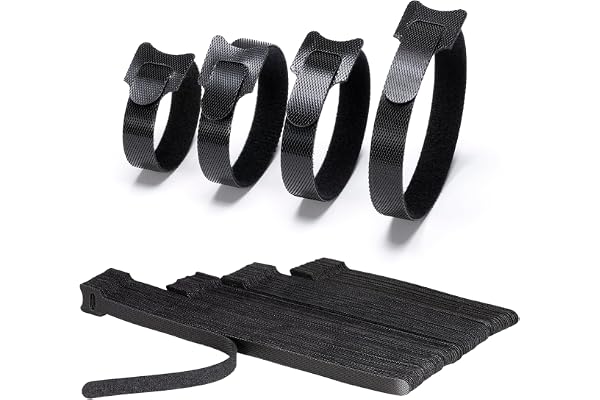 Kardborreband, buntband, kardborreband, svart, 100 stycken, 150/180/200/250 mm, zonkabel, kardborreband, återförslutningsbart, buntband, kardborreband för hemmakontor, trädgård (4 storlekar