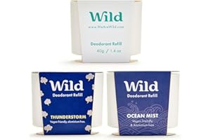 Wild - Natural Refillable Deodorant Variety Pack with Clean Fresh Scents - Aluminium Free - Scents Include Fresh Cotton & Sea Salt, Ocean Mist & Thunderstorm - Long Lasting Protection