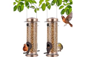 MIXXIDEA Wild Bird Feeders for Outdoors Hanging 2 Pack Stainless Steel Tube Bird Feeder Squirrel Proof, Finch Feeder for Garden Backyard Decoration Attractive Metal Thistle Feeder (Copper)