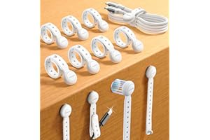 JOYROOM 12 pezzi Magnetiche Silikon Fascette, [2024 Versione] Multifunzionale Organizer Cavi, Supporto Porta Cavi Fascette Riutilizzabili per Ufficio, Cable ties per Casa e Viaggi (Bianco)