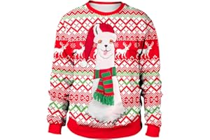MOVERV Navidad Sudaderas Navideñas Unisex Jersey Sueter Navideño Hombre Mujer 3D Impreso Sweaters Pullover Cuello Manga Larga Deportivas Otoño e Invierno Camisetas Personalizadas Tops