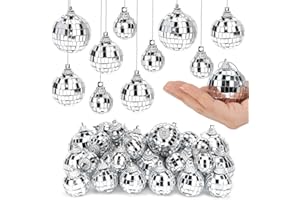 MOBUMEIA 32 Pièces Boule à Facette Kit, Mini Boule Disco avec Corde, Deco Disco Brillant Réutilisable, Disco Ball pour la Décoration de la Maison, Boules de Noël, Boule a Facette Deco a Poser