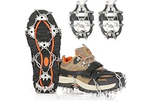 Yoomens Ramponcini/Ramponi per Scarponi con 24 Denti Catene in Acciaio Inossidabile Antiscivolo Spikes Neve Ramponi Ghiaccio Portabile Trekking Escursionismo Camping Moutaineering Winter