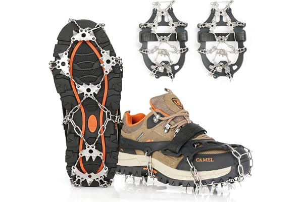 Yoomens Crampons avec chaînes à 24 Dents en Acier Inoxydable Crampons antidérapants pour la Neige et la Glace Crampons Portables pour Le Trekking, la randonnée et Le Camping Moutaineering Hiver