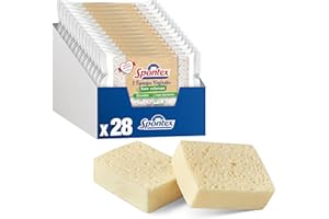 SPONTEX - 28 éponges (14 Paquets de 2) végétales sans Colorant - Emballage avec 85% de plastqiue recyclé - Absorbe 20x Son Poids Sec - 100% végétale - sans Colorant et Made in France