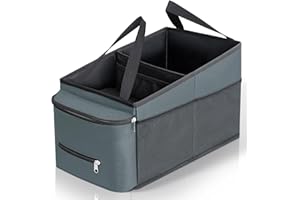 Cozary Autositz Organizer, Auto Organizer Kinder für Spielzeug, Bücher, Snacks, Organizer Auto Rücksitz Kinder mit Becherhaltern und Netztaschen, Rücksitz Organizer Zusammenklappbar, Dunkelgrau