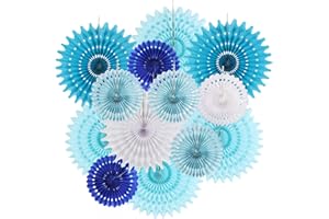 SUNBEAUTY 15 scomparti di carta da appendere, ghirlanda di carta blu e bianco, decorazione per compleanni, matrimoni, baby shower, decorazioni per feste