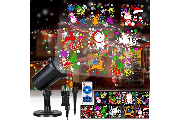 Projecteur de Noël lumineux avec télécommande et câble de 5 m, thème Noël, pour intérieur et extérieur, lampe de Noël HD à rotation automatique pour décoration de jardin et maison.