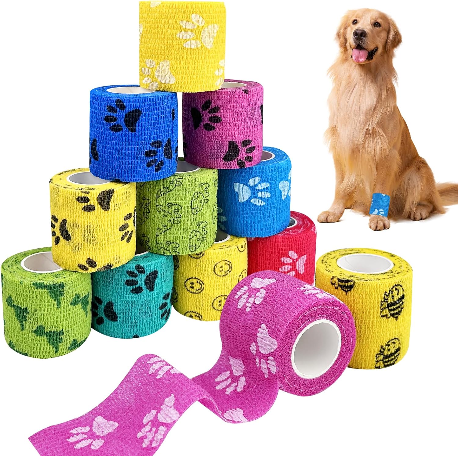 Lixiluxia 12 Rollos Venda Cohesiva, Vendas Autoadhesivas, Adhesiva Deportiva Tape, Cinta de Mascotas, Vendaje Autoadhesivo, Vendajes Elástica para Muñecas, Tobillo, Perros, Gato, Caballos, 5cm x 4,5m
