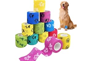 Lixiluxia 12 Rollen Selbstklebender Verband, Gipsbinden Selbstklebend, Elastische Binde, Selbsthaftende Bandage Hund Vet, Fixierbinde, Haftbandage, Pferd Bein Klebeverband, 5cm*4,5m per Rollen