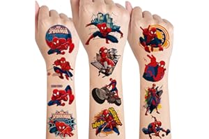 SUNYOVIME 8 Feuilles Tatouage Spiderman, Tatouage Éphémère Super Héros Kit, Etanche Faux Tatouage Garçon Fille, Cadeau Anniversaire Enfants Invités Petit Cadeau Pinata Décoration De Fête