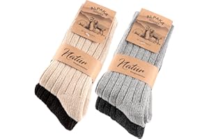 SockWaddles 4 Paar Alpaka Socken für Herren Damen, Atmungsative Thermosocken Extra Warm, Dicke Wintersocken mit Alpakawolle Größen 39-42 43-46