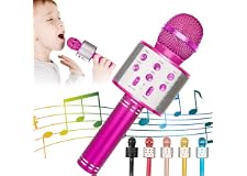 Wireless Bluetooth Karaoke Microphone for Kids, 5-in-1 Portable Handheld Karaoke Mic Speaker Player Recorder with Adjustable 