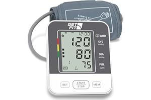 Get Fit Tensiómetro para Uso Doméstico - Tensiómetro Médico de Brazo - Pulsómetro - Memoria 2x99 - Brazalete Grande para Adul