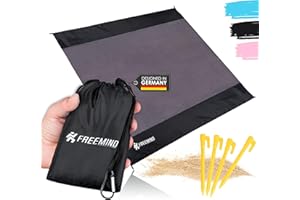 ‎FREEMIND freemind Outdoor Picknickdecke - ultraleichte, dünne Stranddecke - 2 x 2 m - wasserabweisend, kompakt, sandfrei - mini Pocket Blanket - inkl. Tasche, 4 Heringen, Karabiner (Grau-schwarz 2x2 m)