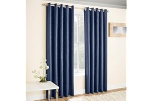 Enhanced Living - Vogue Granatowa/niebieska, zasłona z oczkami, możliwość regulacji temperatury, zasłona blokująca (szerokość 229 cm x dł. 183 cm)