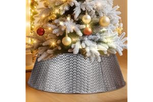 Lanpn Metal Collar Árbol de Navidad 70cm, Albero Natale Decorativo Christmas Tree Collar para Mediana M Árboles Artificiales Interior Exterior - Decoración Navideña (Plata, Tejido Horizontal)