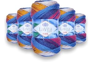 LaVita Yarn BATIK DG01 - Hilo de lana para tejer a mano, paquete de 5 unidades , 100 % hilo deportivo acrílico, 100 g por ovillo, 170 m