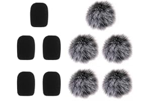 Qianyu 10 Pcs Furry Microphone Windscreen Foam Cover Set Muff Wind Cover Mini Mic Windshield Windproof for Lavalier Lapel Microphone Reduce Wind Noise