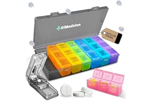 Dimedsion Pastillero Semanal 3 Tomas Español con cortador de pastillas | Pastillero Semanal 3 Tomas, Pastilleros Semanales 3 Tomas con Organizador Medicamentos, Caja para Medicamentos (Negro)