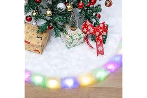 ZODIGHT Weihnachtsbaum Decke Rund mit Beleuchtung, Kunstfell Weiß Weihnachtsbaum Rock Weihnachtsbaum Teppich mit Buntes Licht, Christbaumdecke Weihnachtsbaum Unterlage für Weihnachtsdeko