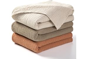 lulumoon Koc dla niemowląt, muślinowy kocyk – bawełna, cienki, oddychający kocyk dla niemowląt, dla chłopców i dziewczynek, 3 sztuki w opakowaniu (oliwkowy)