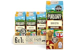 Glebe Farm Gluten Free PureOaty, Barista Grade, No Sugar, Dairy Free Coffee Creamer & High Protein Vegan Milk, Made With 100% British Oats, Plant Drink, 6 x 1 Litre
