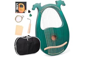 LOMUTY Arpa Lira 16 Corde In Mogano Arpa Piccola Strumento Musicale Lyres Lyre Harp Con Chiave Di Tunning, Tutorial Musicale, Corda di Ricambio, Plettri, Panno di Pulizia, Verde, con Corna