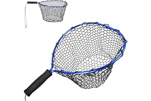 OROOTL Fly Fishing Landing Net Rubber Floating Fish Net with EVA Handle Fishing Accessories Tool for Salmon, Catfish, Trout, Carp, Bass, Kayak Fishing