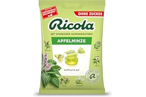 ‎RICOLA Ricola Apfelminze, 75g Beutel original Schweizer Kräuter-Bonbons mit 13 Schweizer Alpenkräutern & natürlicher Apfelminze, zuckerfrei, 1 x 75g, vegan