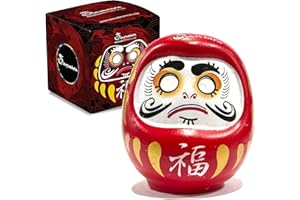 Samsara - DARUMA Bambolina Amuleto Portafortuna Giapponese Originale in Porcellana| colora l'occhio ed esprimi un desiderio - Regalo Natale Uomo Donna e Bambino (Rosso - Fortuna)