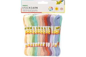 folia 23993 - Stickgarn Pastell, 100 % Baumwolle, 52 Docken à 8 m in 26 Farben sortiert, zum Sticken, Knüpfen und Basteln