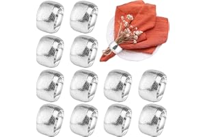 GHVACZS 12 sztuk srebrnych pierścieni na serwetki, metalowe pierścienie na serwetki, okrągłe pierścienie do serwetek, vintage, eleganckie klamry do serwetek na wesele, rodzinne spotkania, świąteczna dekoracja