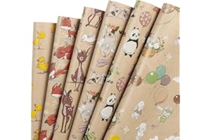 FRUSPEPA oglio Di Carta Da Regalo Kraft - Bulldog Francese/Coniglio/Volpe/Panda/Cervo Sika/Anatra Stampata Per Baby Shower - 6 Fogli Confezionati Come 1 Rotolo - 44,5 X 76 cm Per Foglio