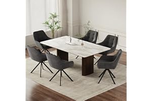 ‎COLAMY COLAMY Drehbare Esszimmerstühle 6er Set, Esszimmerstühle Drehbar mit Armlehne, Armlehnstuhl Drehbar mit Rückenlehne für Esszimmer, Stühle aus Weichem Florstoff mit Metallgestell für Küche, Grau
