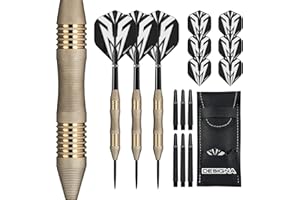 DESIGNA DARTS Mako | Set di freccette in ottone elettro con punta in acciaio con canna smerlata con 6 voli standard, 6 steli, scheda di pagamento e custodia