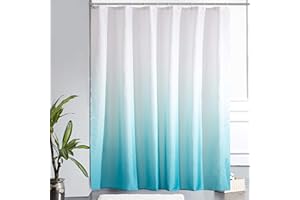 Furlinic Shower Curtains for Bathroom Mould Proof Resistantand 78x78 Inch Polyester Fabric Bath Curtain Waterproof Washable with 12 Hooks for Wetroom White to Turquoise 200x200cm.