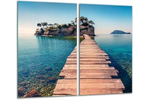 TMK ARTDEKO TMK - Plaque de protection universelle pour plaque de cuisson 2 x 30 x 52 cm Pour plaques de cuisson Protection contre les éclaboussures Planche a découper en verre trempé Décoration, motif paysage