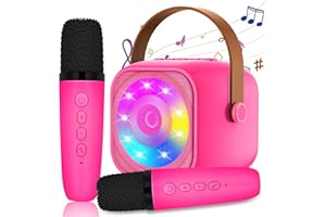 MICQUTR Karaoke Machine for Kids, Mini Karaoke Machine with 2 Wireless Microphone, Portable Bluetooth Speaker with LED Lights, Best Birthday Gift Toys for Girls and Boys