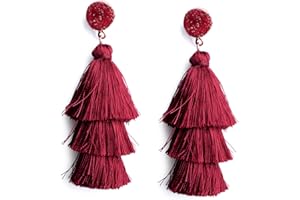 Me&Hz Colorful Layered Fashion Tassel Earrings Bohemian Big Dangle Drop Earrings for Women Girls Hypoallergenic Stud Birthday/Party/Valentine Day Gift