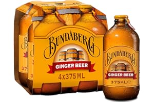 Bundaberg 4 Pack Handcrafted Australian Ginger Beer, Sparkling Non-Alcoholic Drink Crafted using Traditional Brewing Techniques for an Authentic Taste - 4 x 375ml Bottles