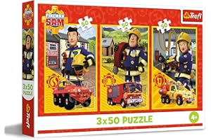 Trefl - Puzzle 3w1: Fireman Sam, Ekipa z Remizy - 3 x 50 Elementów, Zestaw Trzech Układanek dla Dzieci od 4 lat