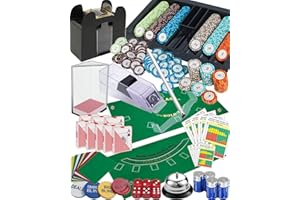 CARBONMAN Deluxe Casino Poker Set: Shuffler + Card Shoe + 300 Chips + Double-Sided Felt + 8Deck Playing Cards + Chip Rake + Bell + Dice + Cut Cards + Casino Buttons + 4 Batteries (Casino Professional Super Set)