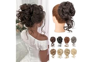 Benehair Messy Bun Hair Piece Wavy Curly Claw Clip Hair Bun Extensions Synthetic Hair Bun Donut Accessories Scrunchies Natural Brown Hair Pieces for Women(Natural Brown, 75g)